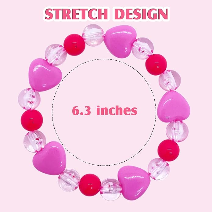9 PCS Cute Kids Bracelets for Girls Pink LOVE Beaded Bracelets Little Girls Costume Jewelry Princess Party Favors Pretend Play Birthday Easter Christmas Valentines Toddler Jewelry