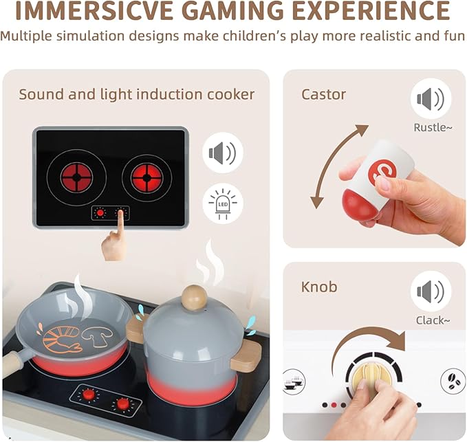 Kids Play Kitchen Set, Kitchen Set for Kids with Plenty of Play Features, Sink, Oven, Stove, Dishwasher, Coffee Maker, Ice Maker and Microwave, Play Kitchen Sets for Kids Ages 4-8.