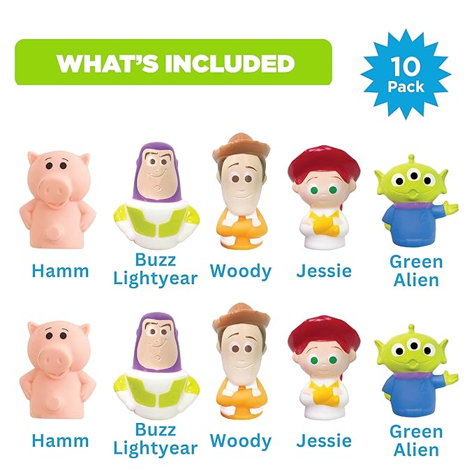 Disney Toy Story Bath Finger Puppets, 10 Pc - Bath Toys, Easter Basket Fillers, Easter Gifts