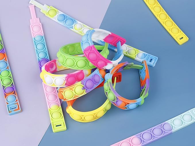 25PCS Push Pop Fidget Toy Fidget Bracelet, Durable and Adjustable, Multicolor Stress Relief Finger Press Bracelet for Kids and Adults ADHD ADD Autism