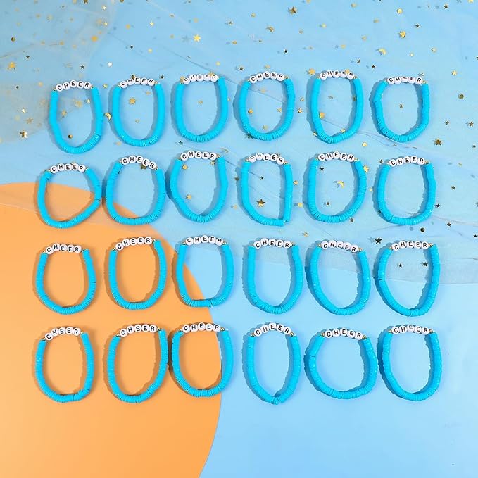 24 Pcs Cheerleader Gifts for Girls Handmade Friendship Bracelets for Teen Girls Stretch Cheer Bracelets Y2k Cheer Stuff Stackable Clay Bead Bracelets Bulk Teens Birthday Christmas Party Favors