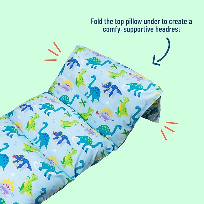 Wildkin Kids Floor Lounger: Ideal for Boys and Girls, Travel-Friendly, Perfect for Sleepovers - Pillow Lounger for Kids, Requires Standard Size Pillows Not Included (Dinosaur Land)