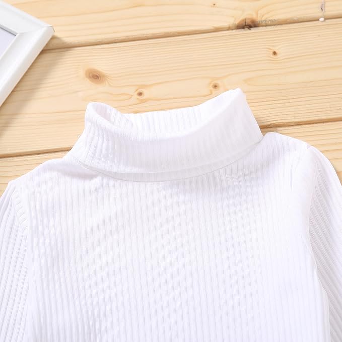 Fernvia Toddler Baby Girl Fall Winter Skirt Set Turtleneck Ribbed Long Sleeve T-Shirt Top & Plaid Skirts Dress 2Pcs Outfits