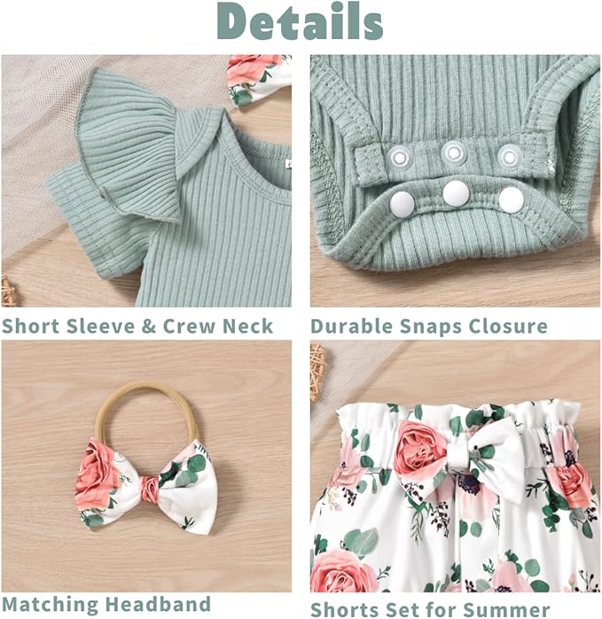 Aalizzwell Baby Girls Ribbed Bodysuit Bloomer Shorts Outfits Summer Clothes