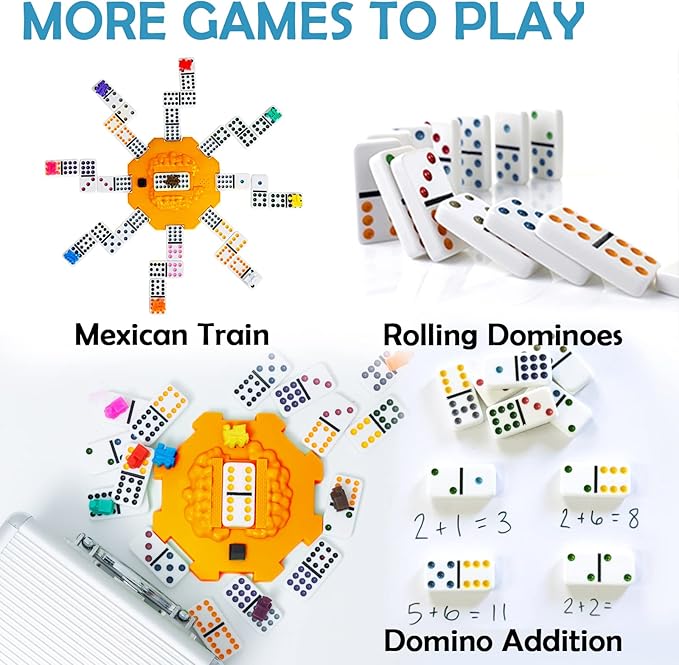 Yinlo Mexican Train Dominoes Set, Double 12 Dominoes Set: Colorful Dot Pips, Real Train Sound Effect Hub, Score Pad and 9 Colorful Trains, 91 Tiles Domino Game Set