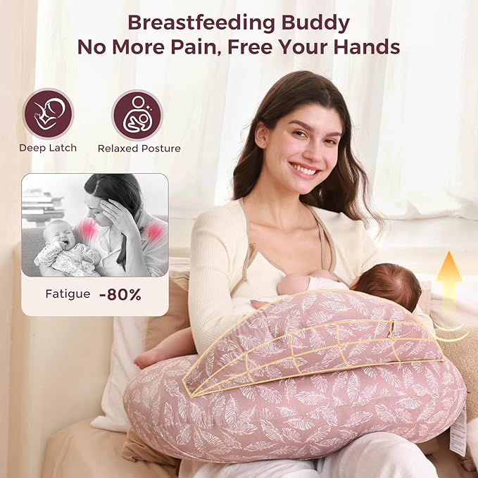 Momcozy Original Nursing Pillow for Breastfeeding-Pioneering Safety Fence- Wider Feeding Pillows for More Support for Mom & Baby- Easier Nursing & Hand Free- Fit for All, Removable Cotton Cover