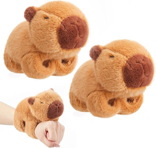 2 Pcs Animal Slap Bracelets Stuffed Animal Capybara Huggers Slap Bracelets 8.5'' Capybara Plush Toy Wrist Stuffed Animal Slap Band for Kids Birthday Party Favor Supply Gift