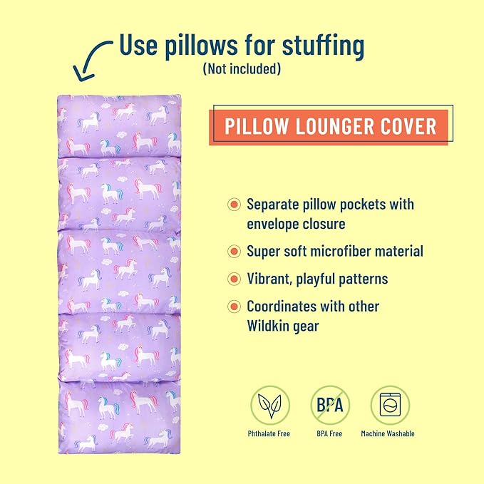 Wildkin Kids Microfiber Floor Lounger – Travel-Friendly, Sleepovers, Pillow Not Included - Unicorn