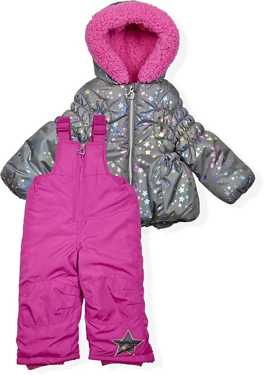 Arctic Quest Little Girls Bib Snow Pants and Ski Jacket Water-Resistant Snowsuit For Kids Winter Jacket For Girls