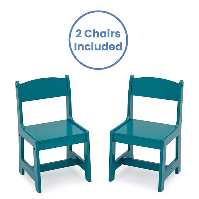 Delta Children MySize Kids Wood Table and Chair Set (2 Chairs Included) - Ideal for Arts & Crafts, Snack Time, Homeschooling, Homework & More, Greenguard Gold Certified, Teal