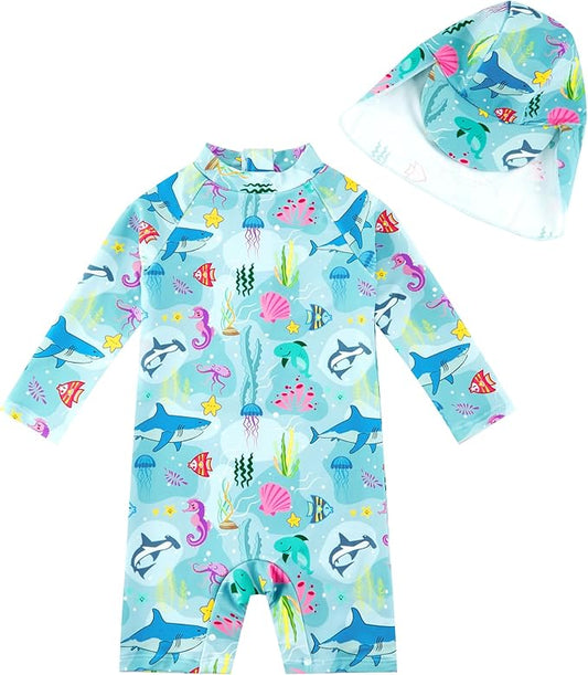 upandfast Baby/Toddler Swimsuit UPF 50+ Sun Protection One Piece Zipper Bathing Suit with Sun Hat Infant Beach Swimwear