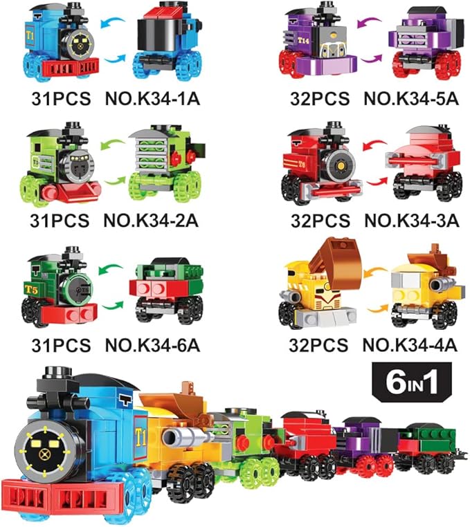 24 Packs Train Building Blocks with Valentines Gift Cards, 6 in 1 Train Building Blocks Sets for Boys Girls Goodie Bags Carnival Prizes Birthday Supplies, Classroom Exchange Prize, Valentine Party