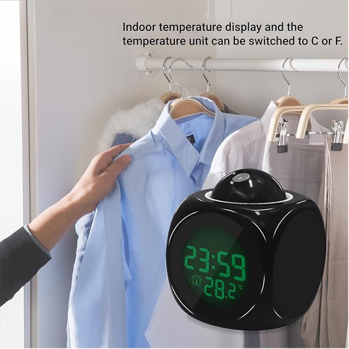 LiebeWH Projection Alarm Clock for Bedroom LED Display Digital Clock Projection On Ceiling Mini Voice Timing Alarm Clock Built in Loudspeakers