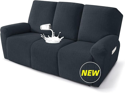 MAXIJIN Waterproof Recliner Couch Cover 5 Pieces Recliner Sofa Covers 3 Seater, Reclining Couch Furniture Protector with Elastic Straps & Pockets for Pet, Kids (Sofa Recliner, Dark Gray)