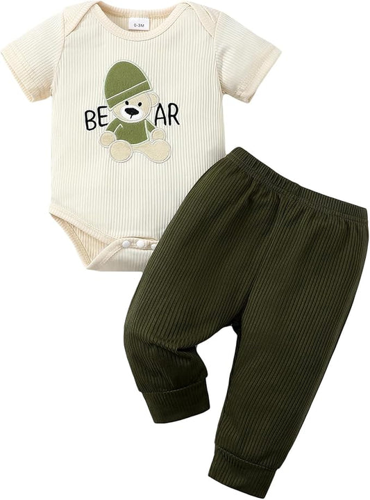SUNNY PIGGY Baby Boy Clothes Newborn Infant Boys Outfits Romper Hat Pants 3PC Set 0-3 3-6 6-12 12-18 Month Clothing Gift