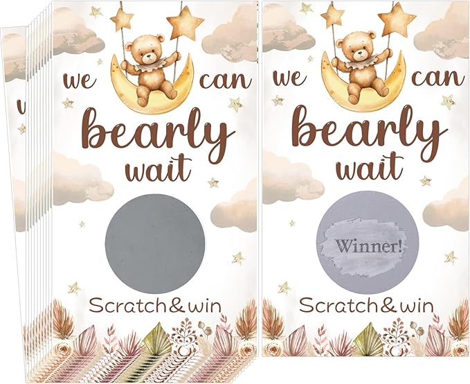 60 Pack Bear Baby Shower Scratch Off Cards We Can Bearly Wait Scratch Off Bear Theme Party Scratch Off Cards Baby Shower Gender Reveal Party Supplies (Bear Style)