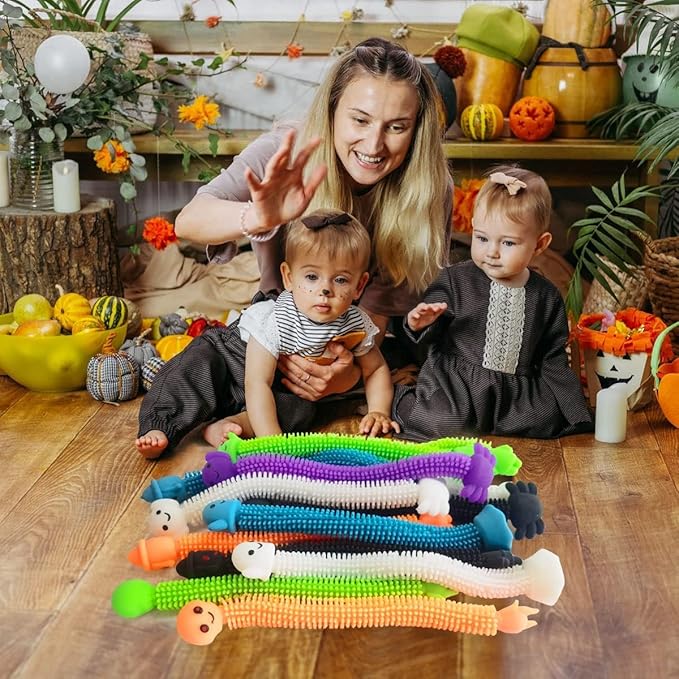 5.5" Halloween Cauldron with 20 Pcs Stretchy Strings Stress Relief and Anti-Anxiety Toys Assortment for Kids Boys Girls Halloween Party Favors,Halloween Decorations