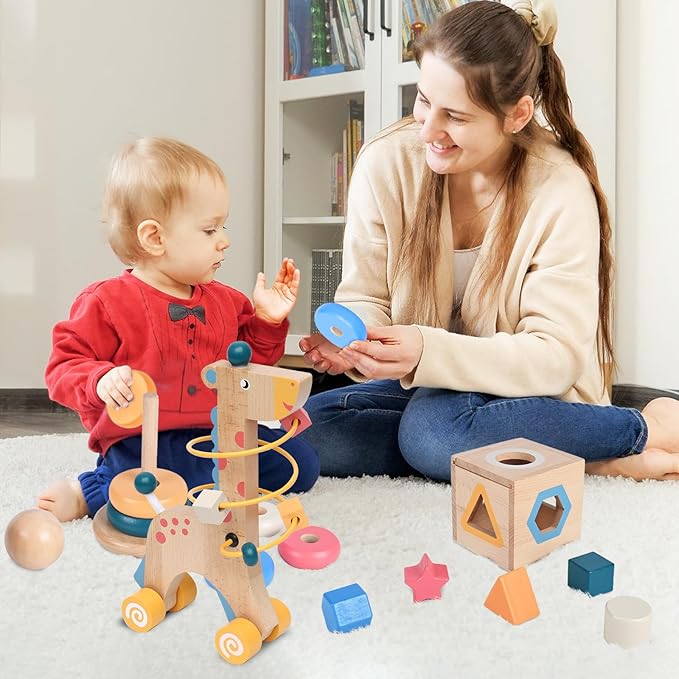 4-in-1 Wooden Montessori Toys for 3+ Year Old - Educational Sensory Toys for Toddlers Aged 3+, Baby Learning Toys for Boys and Girls, Christmas Birthday Gifts