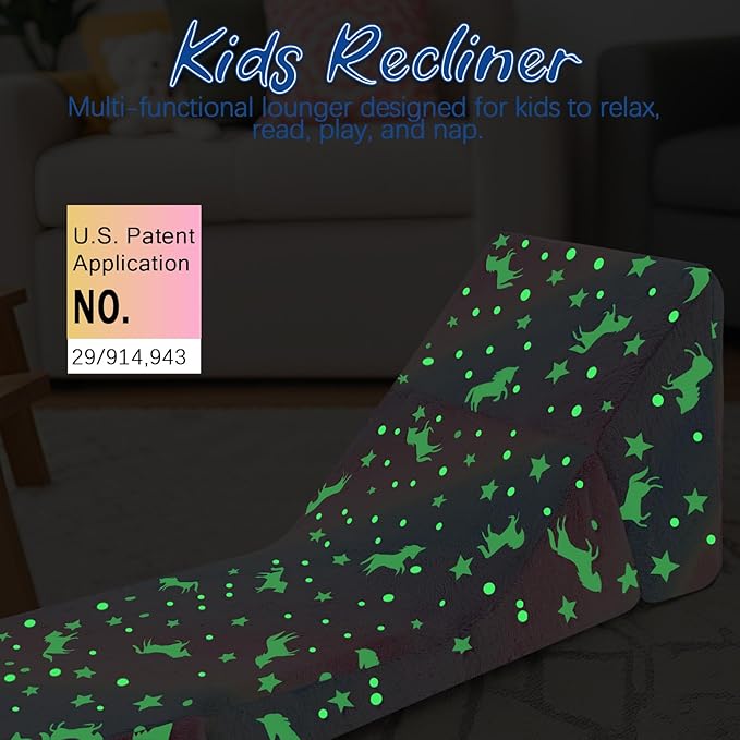 MeMoreCool Toddler Couch Fold Out Sofa Bed, Kids Lounge Chair Foldable Floor Lounger, 3-in-1 Folding Children Chair Bed, Pull Out Recliner for Toddlers 1-6, Unicorn