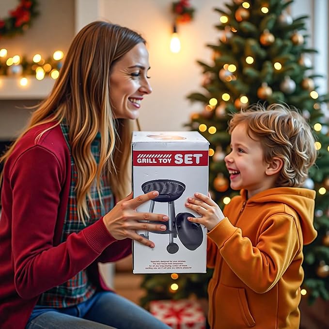 Kimiangel 47 PCS Kids Grill Playset, Interactive Kitchen Toy BBQ Grill Set with Sound & Light, Pretend Play Toy Outdoor Barbecue Cooking Kitchen Game Set Gift for Kids Boys Girls Ages 3+ Red