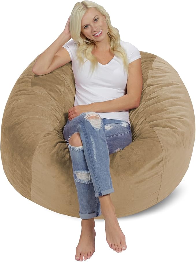 Chill Sack Bean Bag Chair: Giant 4' Memory Foam Furniture Bean Bag - Big Sofa with Soft Micro Fiber Cover - Tan Pebble
