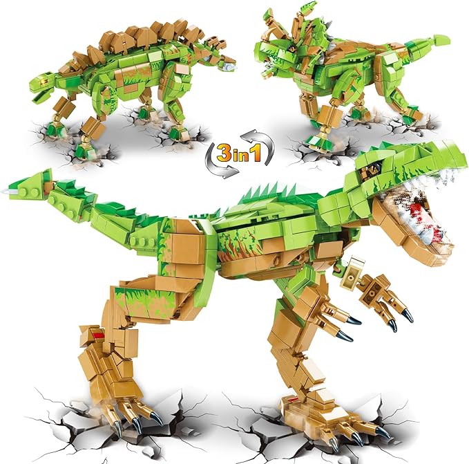 3 in 1 Dinosaur Building Blocks Toy Set, Compatible with Lego Dinosaur Toys, 730 Piece STEM Dinosaur Building Kit Great Gift for Boys and Girls Over 6 Years Old