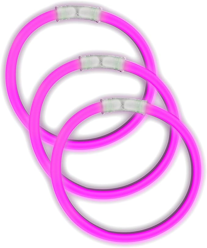 8" Glow Stick Bracelets - Bulk 50 Pack for Mardi Gras, St. Patrick's Day, and Nighttime Celebrations - Pink