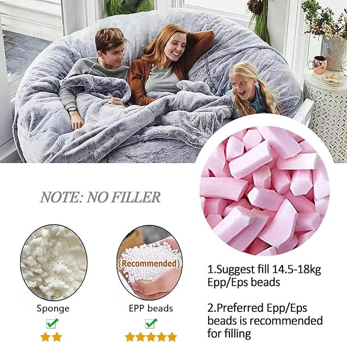 DELADOLA Bean Bag Cover(NO Filler,Cover ONLY) Big Bean Bag Storage Chair Bean Bag Sofa Chair Soft Fluffy Fur Portable Living Room Sofa Bed Cover (Dark Brown, 7FT)