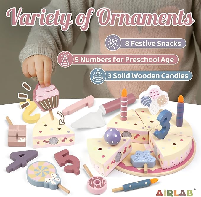 Wooden Birthday Party Cake Play Food Sets for Kids Kitchen Accessories Pretend Toy Fake Toddlers Party Gift Boys Girls Educational Toys