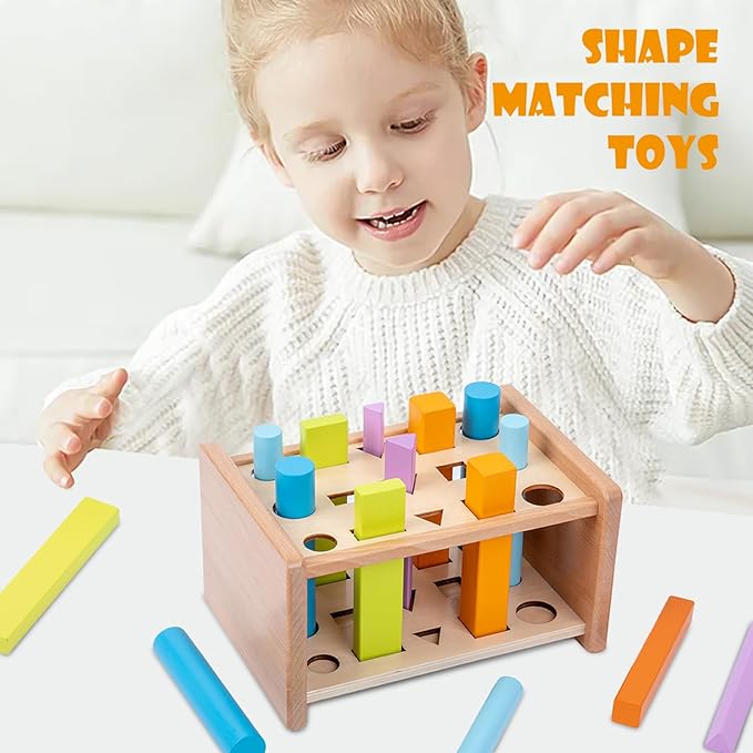 Montessori Shape Matching Toys Wooden Shape Sorting Toys Color Shape Sorting Sticks Toys for 1-3 Years Old Children Educational Toy for Preschoolers