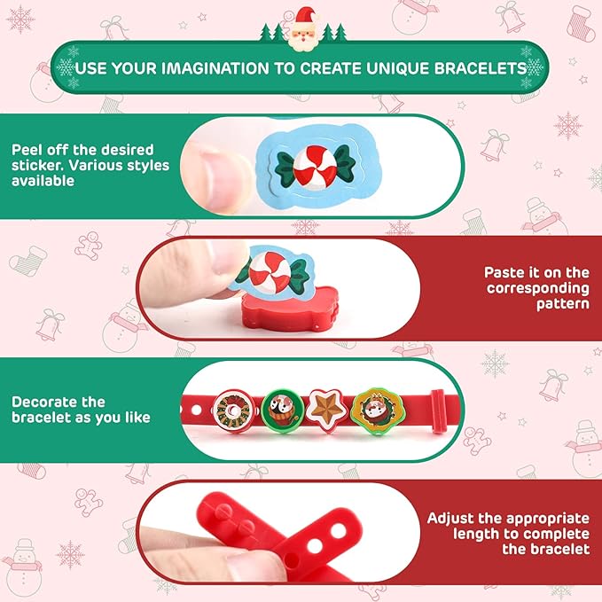 Kids Silicone Bracelets with Stickers & Accessories - Colorful Adjustable Wristbands Rubber Bracelet Set for Boys Girls Dress Up Decorations Party Favors Supplies Christmas Birthday Gift