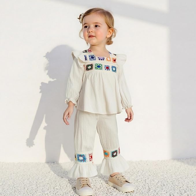 6M-5T Little Girl Clothes Boho Outfit Straps Hearts Shirts Cami Tank Tops Wide Leg Pants Baby Girl Summer Clothes