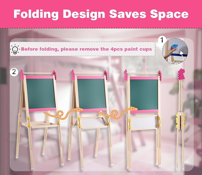 2-in-1 Double Sided Kid's Easel, Height-Adjustable Art Easel for Boys and Girls Ages 3-10, Including 100+ Accessories with Magnetic Chalkboard & Painting Board, Toddler Gifts