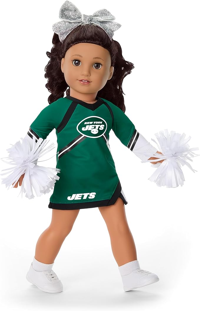 American Girl New York Jets Cheer Uniform 18 inch Doll Clothes with Pom Poms, Green and Black, 5 pcs, Ages 6+