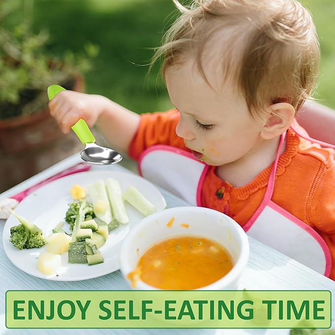 CHILLOUT LIFE Toddler Utensils, Kids Silverware with Silicone Handle, Stainless Steel Metal Toddler Forks and Spoons Safe Baby Cutlery Set for Self Feeding BPA Free Dishwasher Safe - 12 Piece