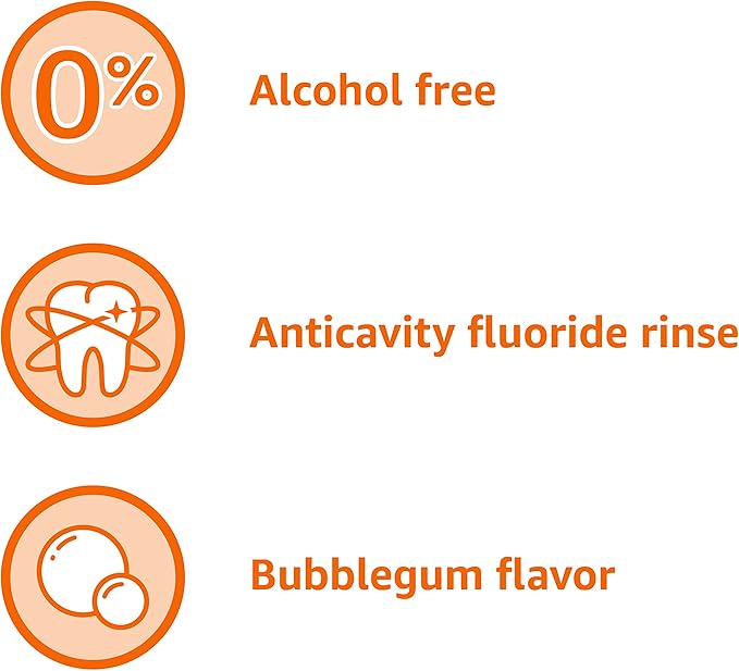 Amazon Basics Kids Mouthwash with Fluoride, Anticavity, Alcohol-Free Bubble Gum, 18 fl oz (Pack of 1)
