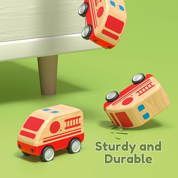 3pcs Wooden Toys Cars, Ambulance, Police Car and School Bus Educational Toy, Early Learning for Toddlers, Colorful Vehicles Play Set for 2 3 Year Old Boys Girls Christmas Birthday Gift