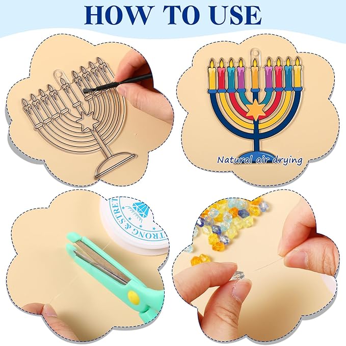 30 Set Hanukkah Craft Kit Chanukah Suncatchers Kits Window Art Menorah Dreidel DIY Make Your Own Paint Suncatcher Ornaments for Jewish Hanukkah Art Craft Activity