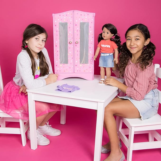 Adora Premium Quality Doll Closet, Pink Doll Wardrobe with Six Shelves, Large Drawer and Mirrored Door, Fits Most Dolls Up to 18 ", Birthday Gift for Ages 6+