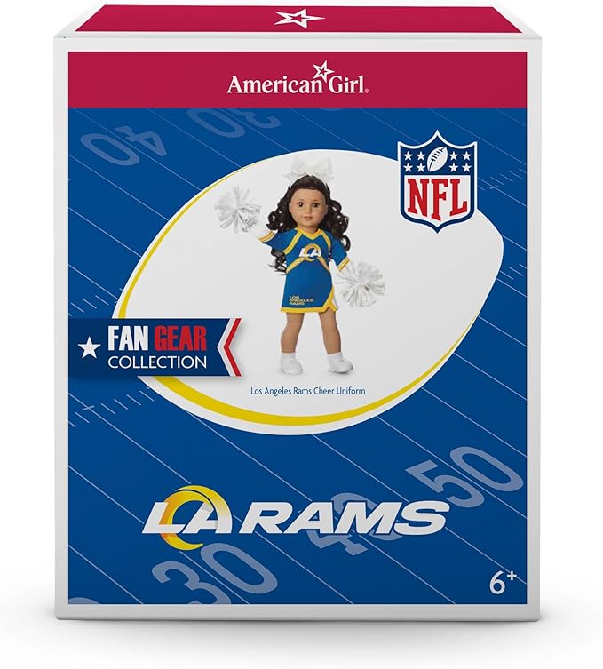 American Girl Los Angeles Rams Cheer Uniform 18 inch Doll Clothes with Pom Poms, Blue and Yellow, 5 pcs, Ages 6+