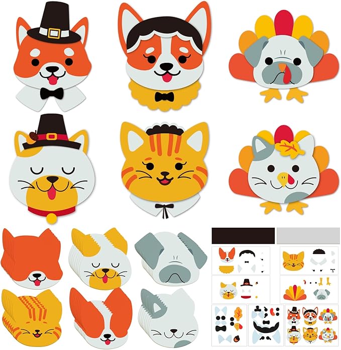 30 Sets Thanksgiving Crafts for Kids DIY Turkey Magnet Craft Pet Make Your Own Thanksgiving Craft for Kindergarten Preschool Fall Thanksgiving Fun Classroom Home Activity Party Supplies
