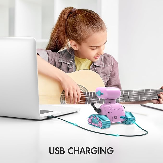 ALLCELE Robot Toys, Rechargeable RC Robots for Kids Boys, Remote Control Toy with Music and LED Eyes, Ideal Gift for Children-Pink Blue