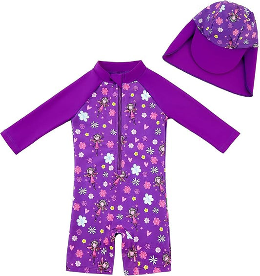 upandfast Baby/Toddler Swimsuit UPF 50+ Sun Protection One Piece Zipper Bathing Suit with Sun Hat Infant Beach Swimwear