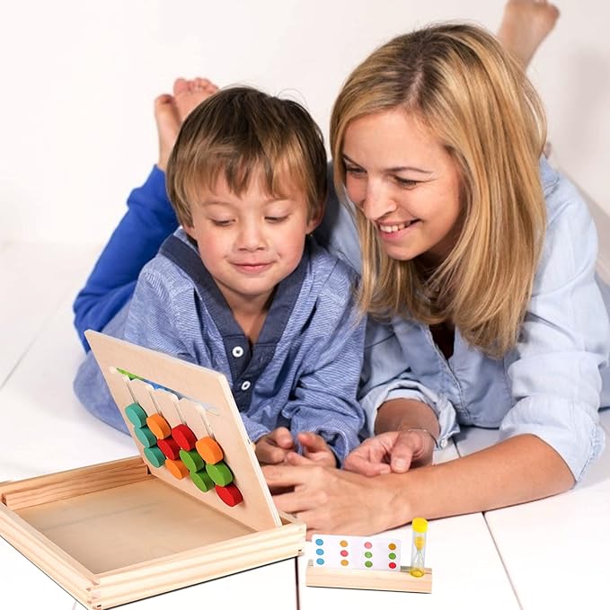 Montessori Learning Toys Slide Puzzle Color & Shape Matching Brain Teasers Logic Game Preschool Educational Wooden Toys for Kids Boys Girls Age 3 4 5 6 7 Years Old Airplane Travel Toys Birthday Gifts