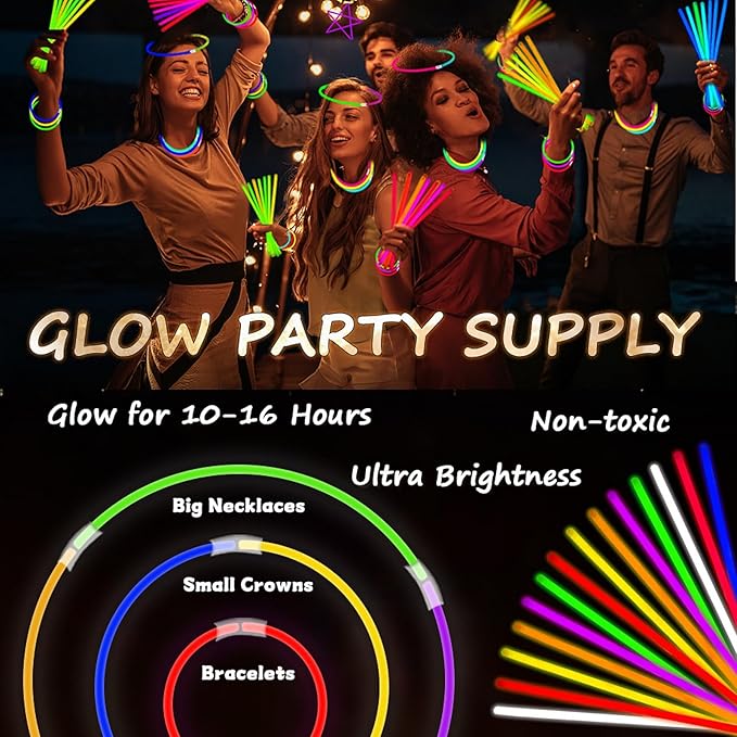 75 Glow Sticks Bracelets and Necklaces, 8'' Glowsticks Bulk Pack Bright Glow in the Dark Party Supplies for Kids (Multicolor)