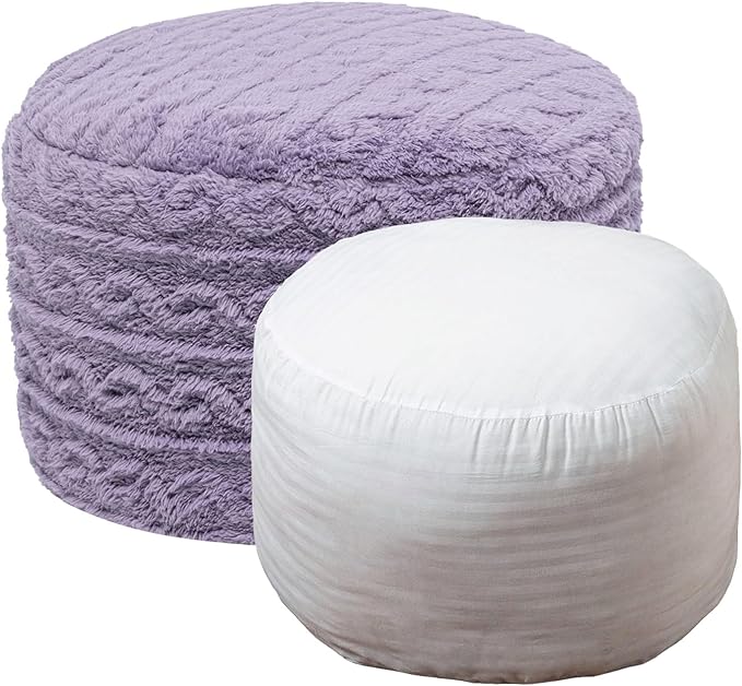 Pouf Ottoman Stuffed 20x20x12 Inches Floor Pouf Plush Fiber Ottoman Foot Rest Under Desk Foot Stool for Living Room Bedroom (Purple Pouf with Filler)