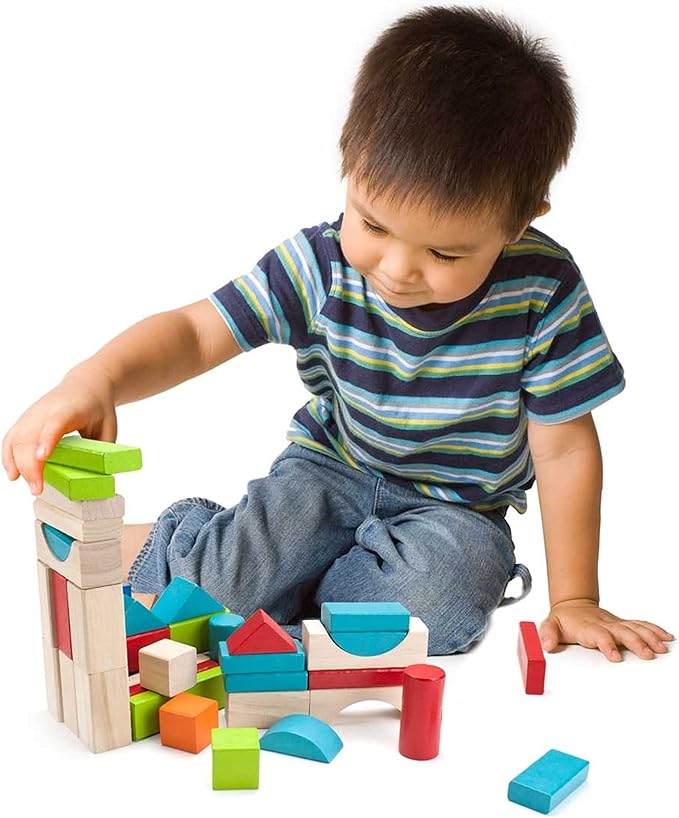 Imagination Generation 100 Piece Natural Wooden Building Block Set with Carrying Bag – Children's Deluxe Stacking Toy Set