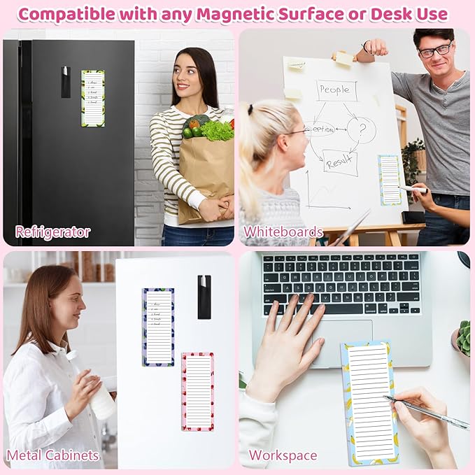 4 Pack Magnetic Note Pad for Fridge with Pen Holder, Totally 200 Sheets Magnetic To Do List, Grocery List, Shopping List, Memo Pads for Refrigerator（Fruit Design）