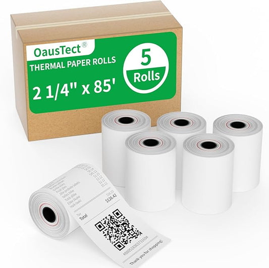 2 1/4 x 85 Thermal Paper Rolls, 5 Rolls 2.25 x 85 ft Credit Card Receipt Paper, Premium Thermal Receipt Paper Fits All POS Cash Registers, Credit Card Terminal (2 1/4" x 85' Reciept Paper 5 Rolls)