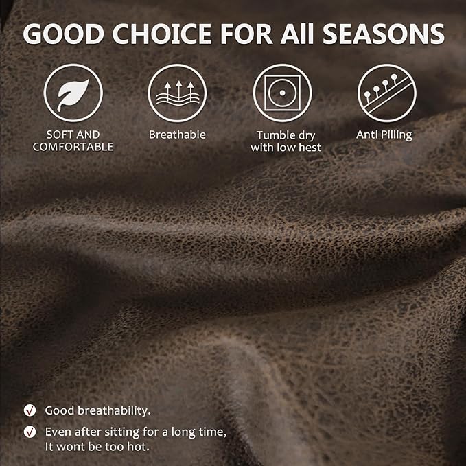 Leather Look Recliner Couch Cover 8-Piece Recliner Sofa Slipcovers 3 Seater for Reclining Couches Furniture Protector Spandex Fabric Washable (Recliner Sofa, Brown)